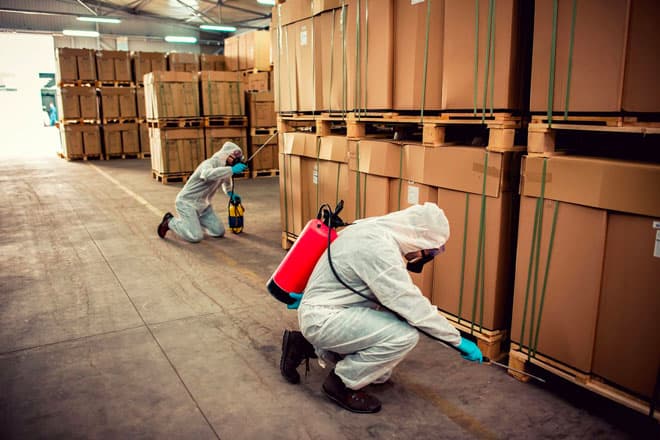 Commercial premises being cleaned and documented by a technician