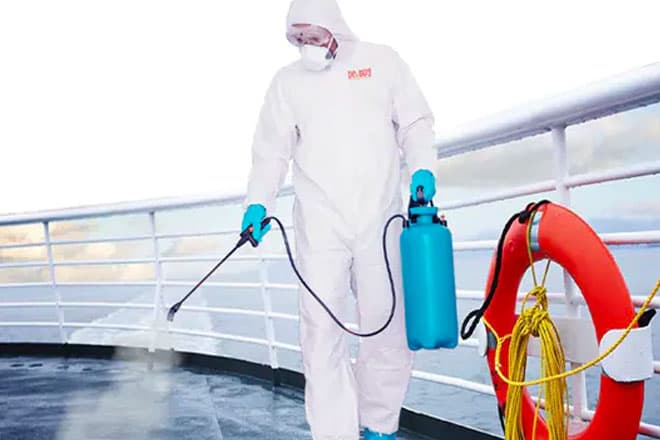 Ship sanitation inspection being carried out on board a vessel in port